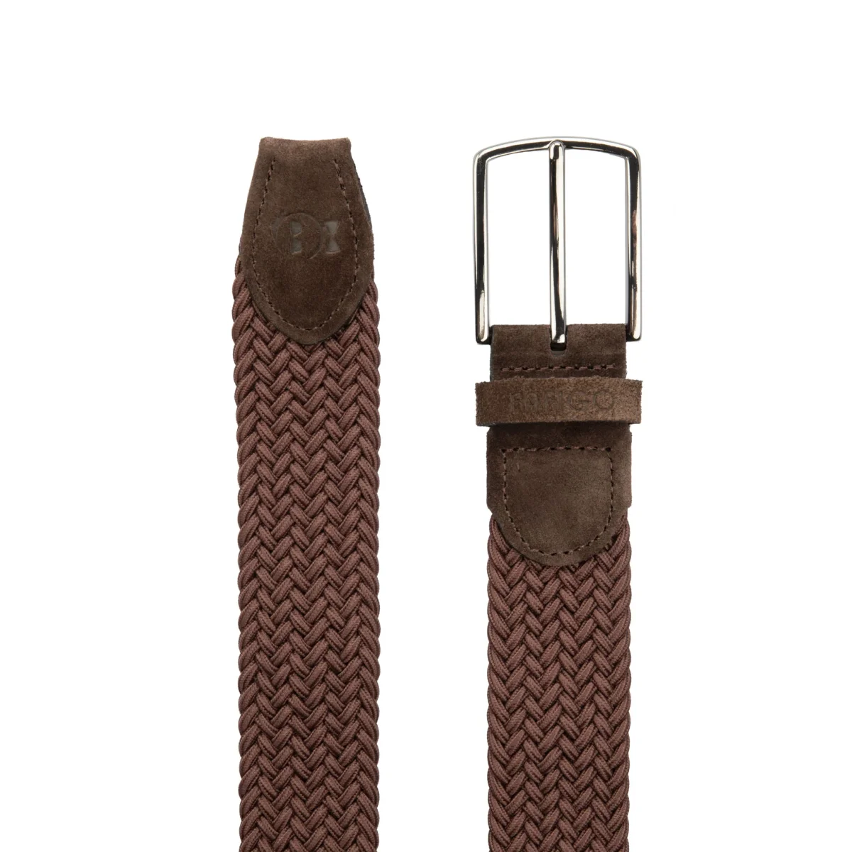 Brauner Flechtgürtel Herren mit Veloursleder & Stretch - "Marsala" – Bild 3